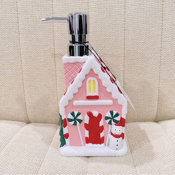 Other - NEW Pink Gingerbread House Soap Dispenser Christmas Snowman Peppermint Decor